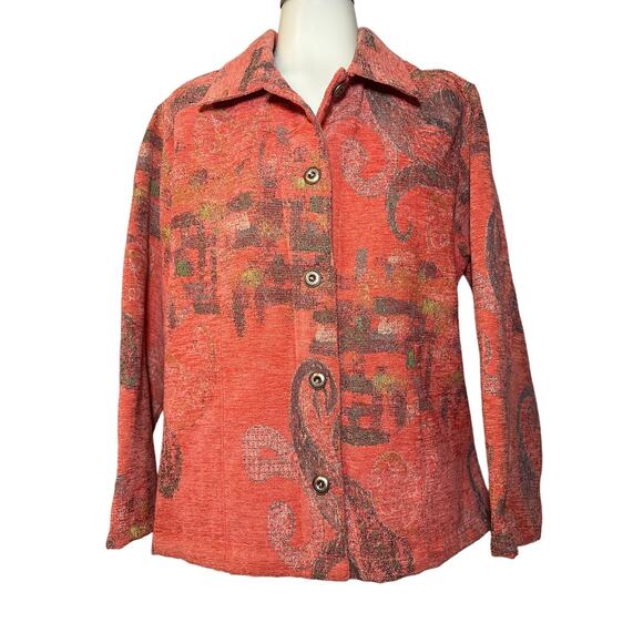 Chico's Women's Orange Coral Brushed Fabric Blazer Jacket Size 2 US Large12 - Picture 1 of 7